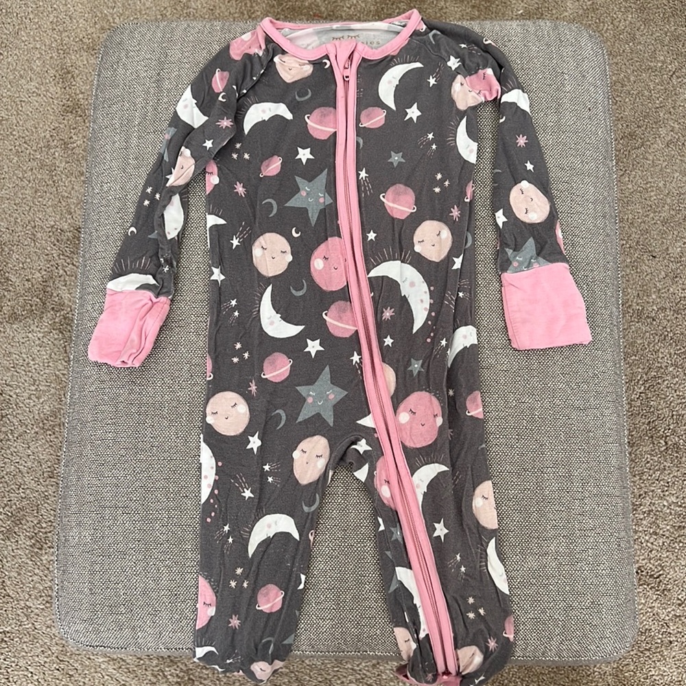 Little Sleepies Long Sleeve Zip-up Convertible Footie PJs - Pink Moons & Stars